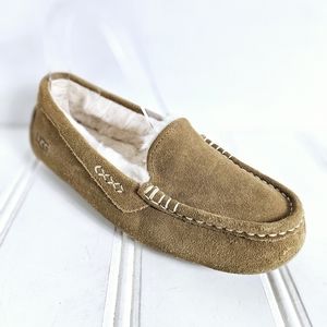UGG Ansley Chestnut Suede Leather Slippers Women’s 7 Wool Lined Classic Comfort